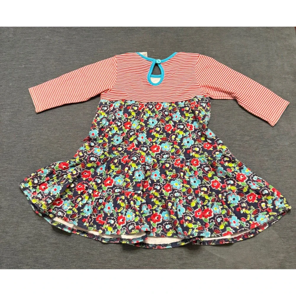 Zutano Baby Girl Floral Striped Tiered Long‎ Sleeve Dress 12M Red Blue Cotton